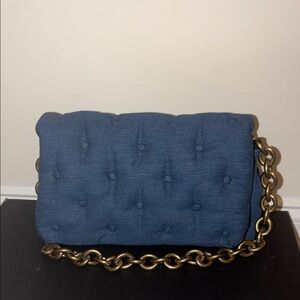 Zara Navy Quilted Shoulder Bag with Gold Chain